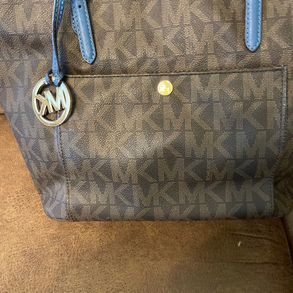 Michael Kors Brown and Blue Monogram Tote - Picture 12 of 15